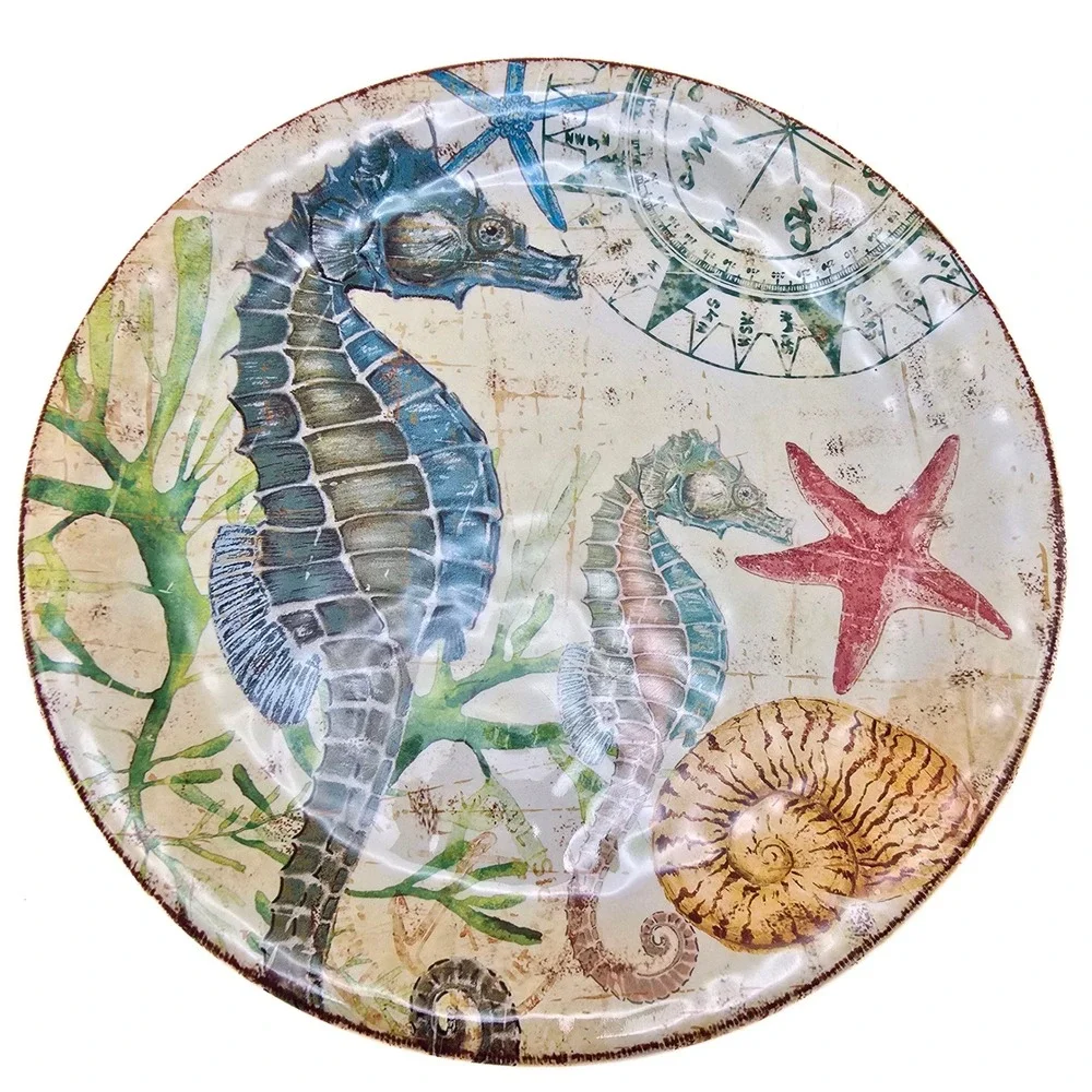 Pier 1 Imports Melamine Coastal Salad Plate Set Crab Turtle Seahorse Octopus 9in